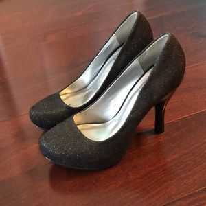 Black sparkly platform heels